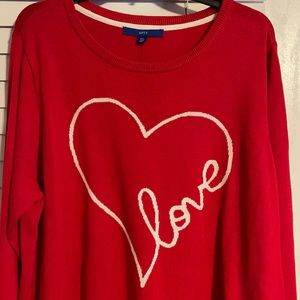 Apt. 9 Women’s Long Sleeve Sweater, Red, White “Love” on Front, Size XXL